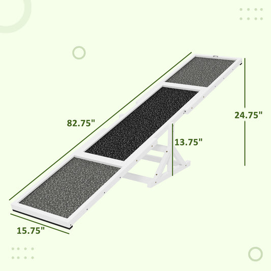 Wooden Dog Agility Seesaw For Training And Exercise, Weather Resistant, 83 L X 16 W X 14 H, White