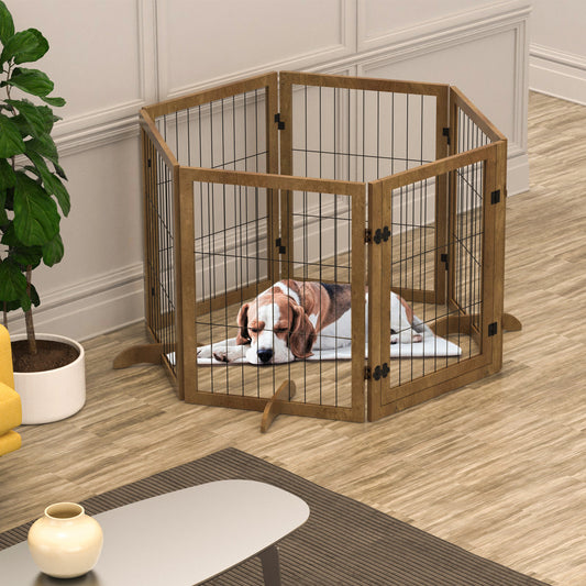 Dog Gate With Door Pet Dog Fence Barrier 6 Panels 144-inch Wide 32-inch Tall Foldable Multiple Shapes