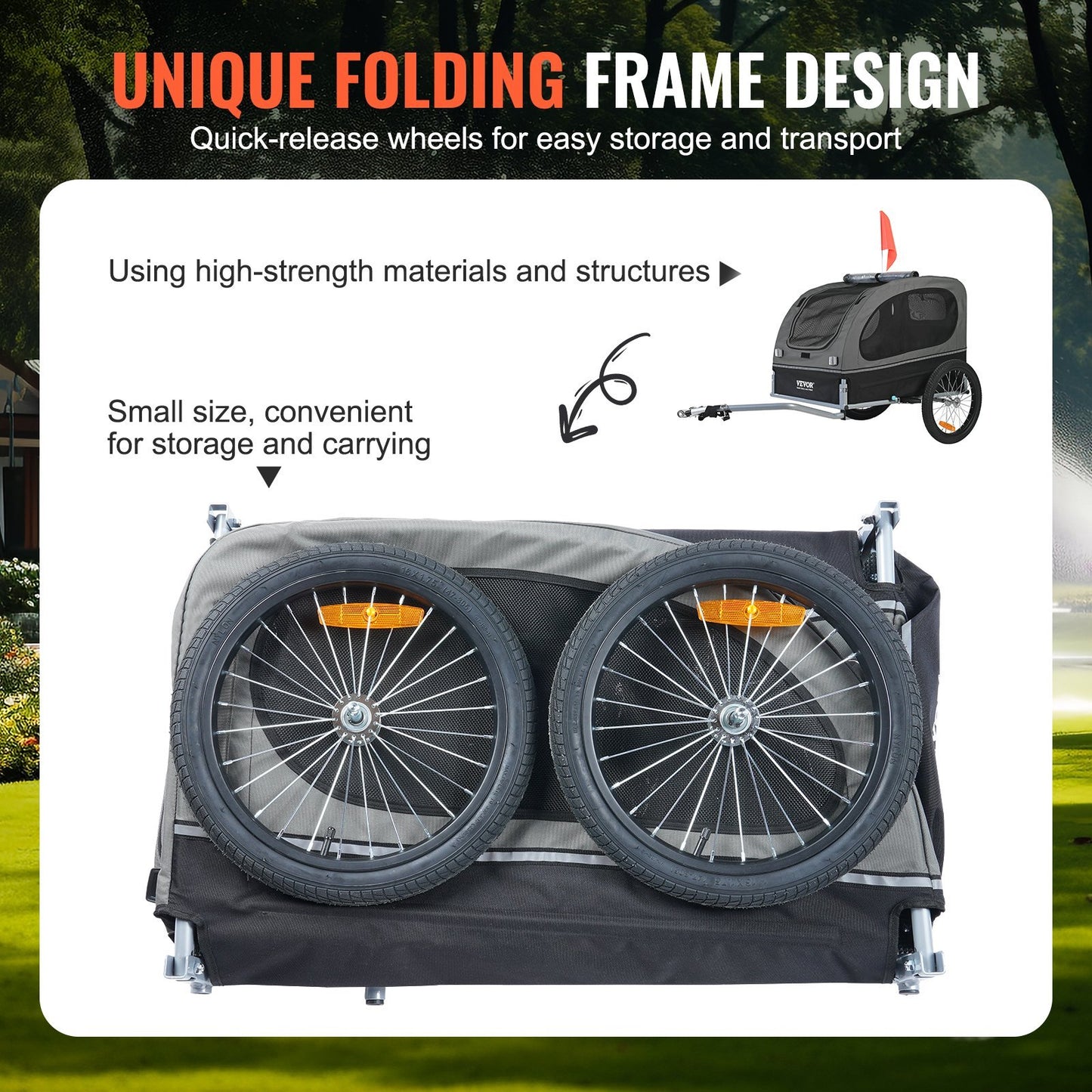 Dog Bike Trailer, Supports Up To 88 Lbs, Pet Cart Bicycle Carrier, Easy Folding Frame With Quick Release Wheels, Universal Bicycle Coupler, Reflectors, Flag, Collapsible To Store, BlackGray