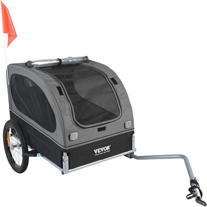 Dog Bike Trailer, Supports Up To 88 Lbs, Pet Cart Bicycle Carrier, Easy Folding Frame With Quick Release Wheels, Universal Bicycle Coupler, Reflectors, Flag, Collapsible To Store, BlackGray