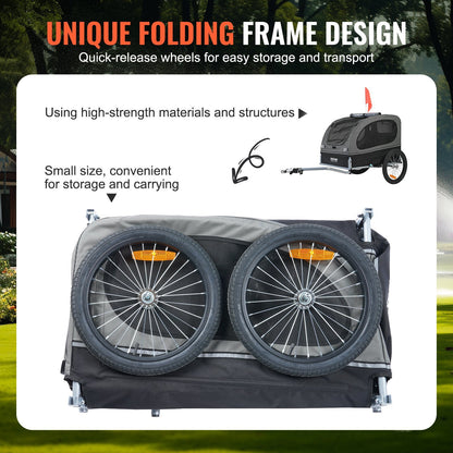 Dog Bike Trailer, Supports Up To 88 Lbs, Pet Cart Bicycle Carrier, Easy Folding Frame With Quick Release Wheels, Universal Bicycle Coupler, Reflectors, Flag, Collapsible To Store, BlackGray