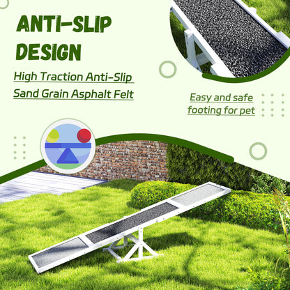 Wooden Dog Agility Seesaw For Training And Exercise, Weather Resistant, 83 L X 16 W X 14 H, White