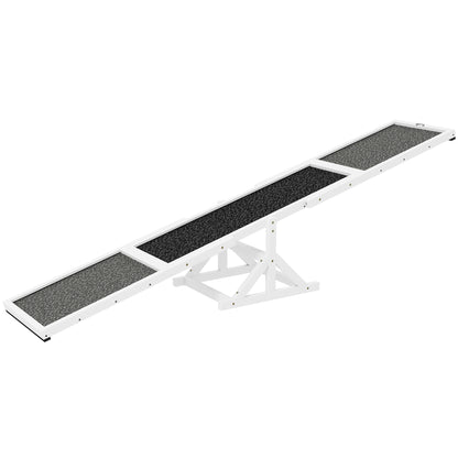 Wooden Dog Agility Seesaw For Training And Exercise, Weather Resistant, 83 L X 16 W X 14 H, White